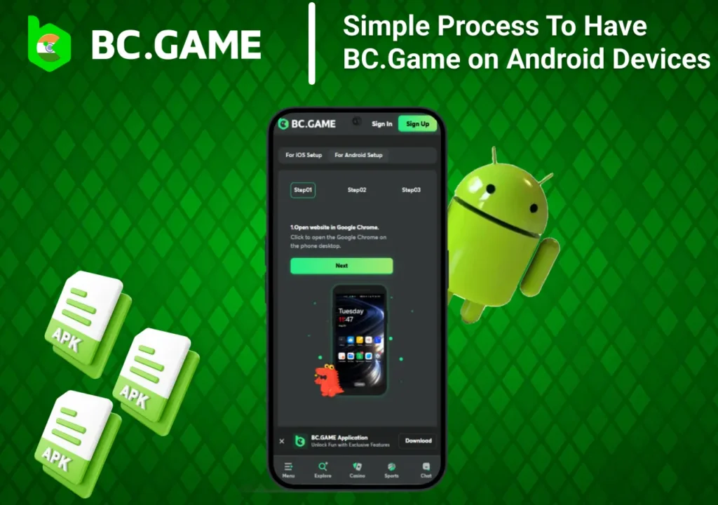 Android phone setup process for downloading the app