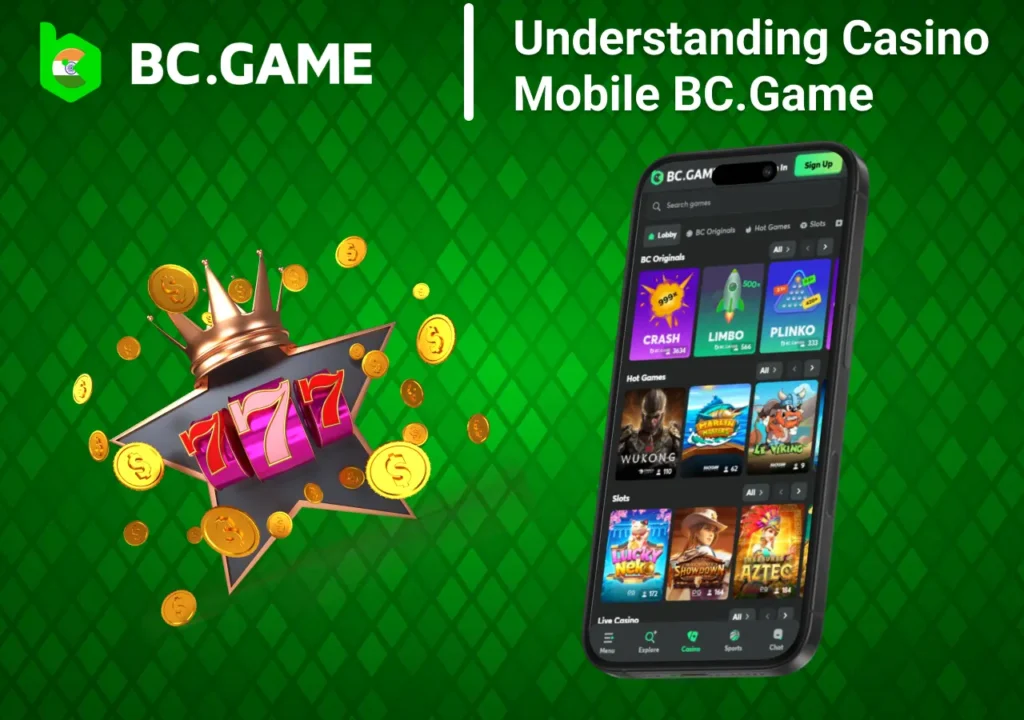 Casino games section of the mobile app with a slot machine icon